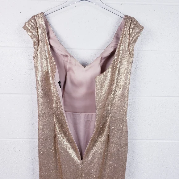 Bari Jay 1617 Gold Sequin Fit Flare Bridesmaid Formal Dress V-Neck Cap  Sleeve 14 - threedaughtersproperties.com